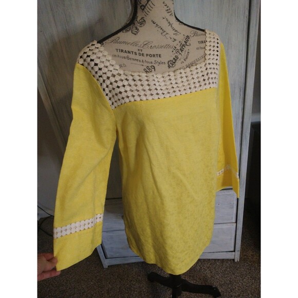 Lilly Pulitzer Wide Sleeve Tunic Mini Dress yellow sz8 Boho Feminine Cottage Cor - Picture 5 of 11